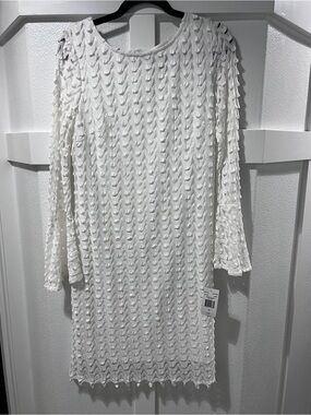 Textured White Long Sleeve Dress - Classic Women's Style